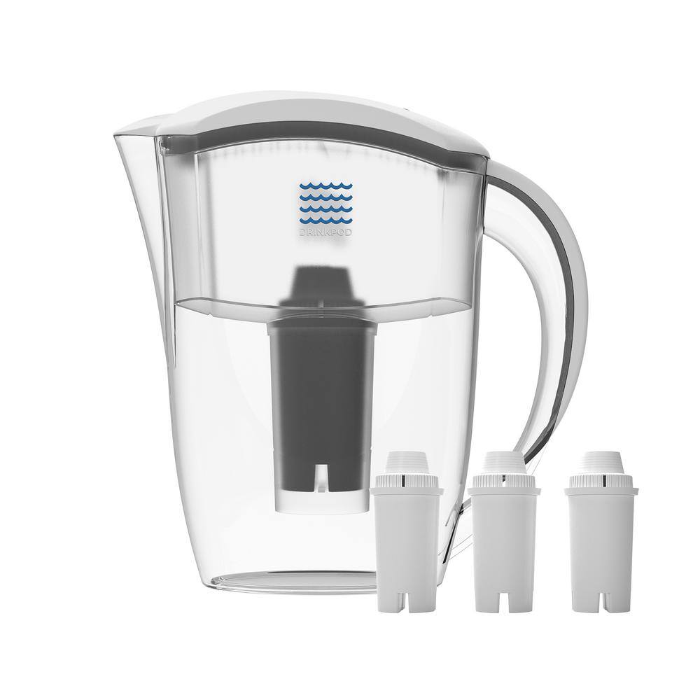 Drinkpod Alkaline Water Filter Pitcher with 8-Stage Cartridge, 2.5L Capacity, 3-Pack