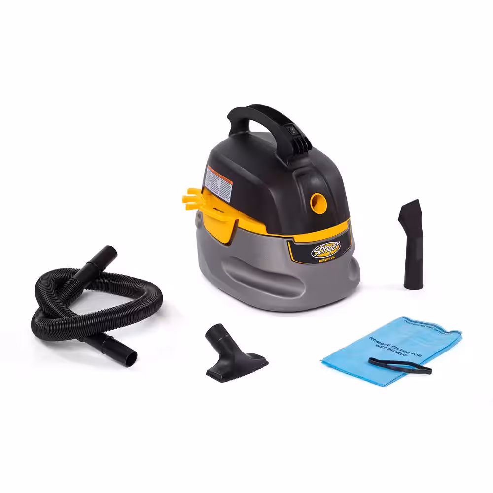 Stinger 2.5 Gal. Compact Wet/Dry Shop Vacuum, 1.75 Peak HP, with Filter Bag and Accessories