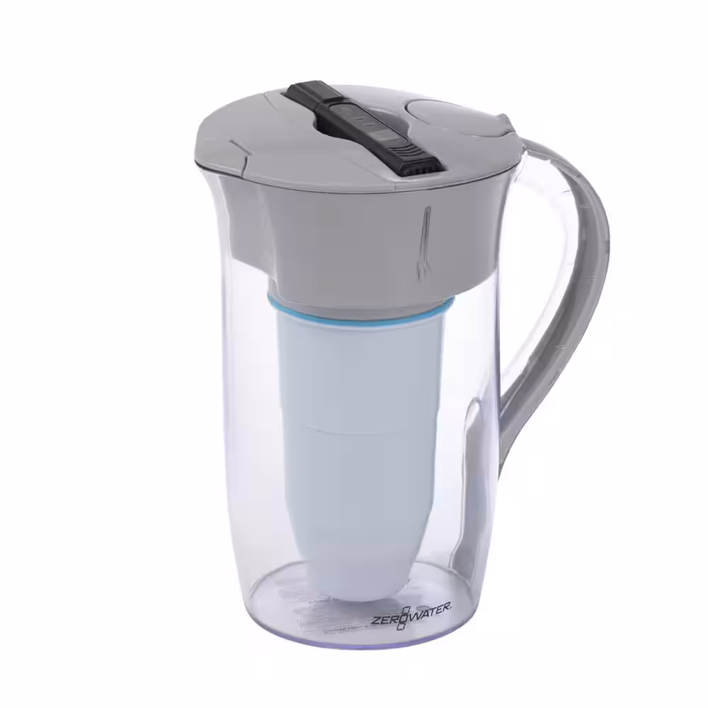 Zero Water ZeroWater 8-Cup Round Water Filter Pitcher, 5-Stage Filtration, Clear and Grey