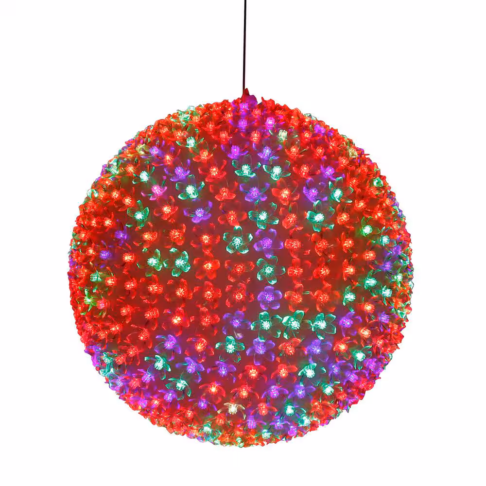 Alpine Corporation 13 in. Large Flashing Sphere Ornament with 500 Multi-Colored LED Lights