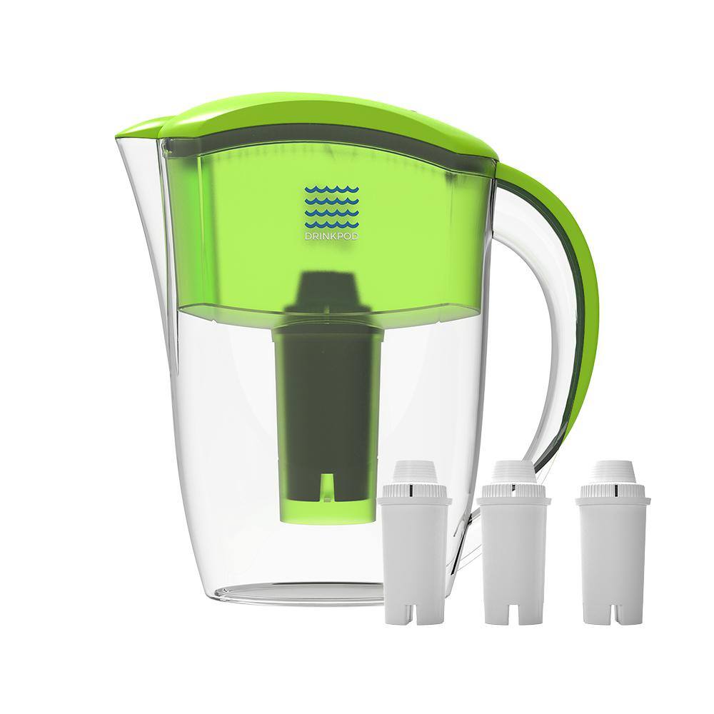 Drinkpod Alkaline Water Filter Pitcher with 8-Stage Cartridge, 2.5L Capacity, 3-Pack