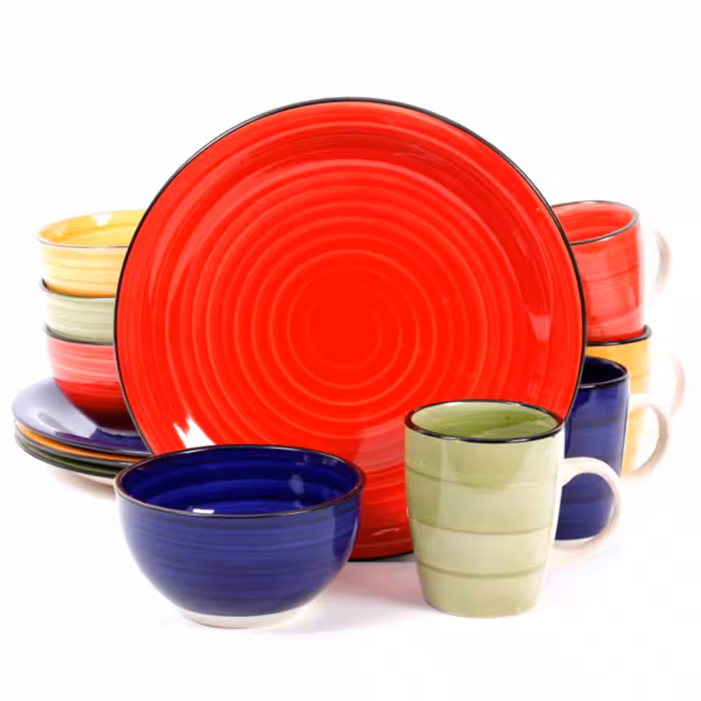 Gibson Home Color Vibes 12-Piece Assorted Stoneware Dinnerware Set, Service for 4