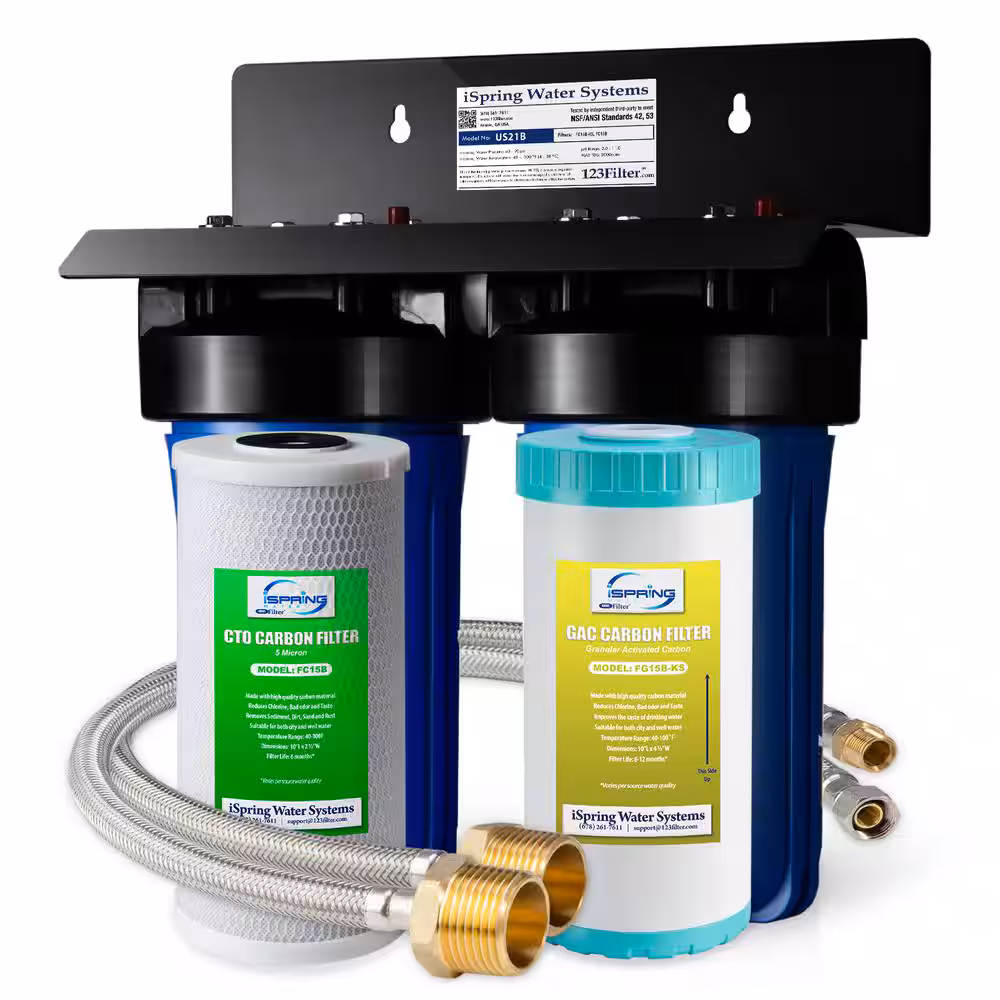iSpring US21B 2-Stage Heavy Duty Undersink Water Filtration System with Premium Carbon Filters