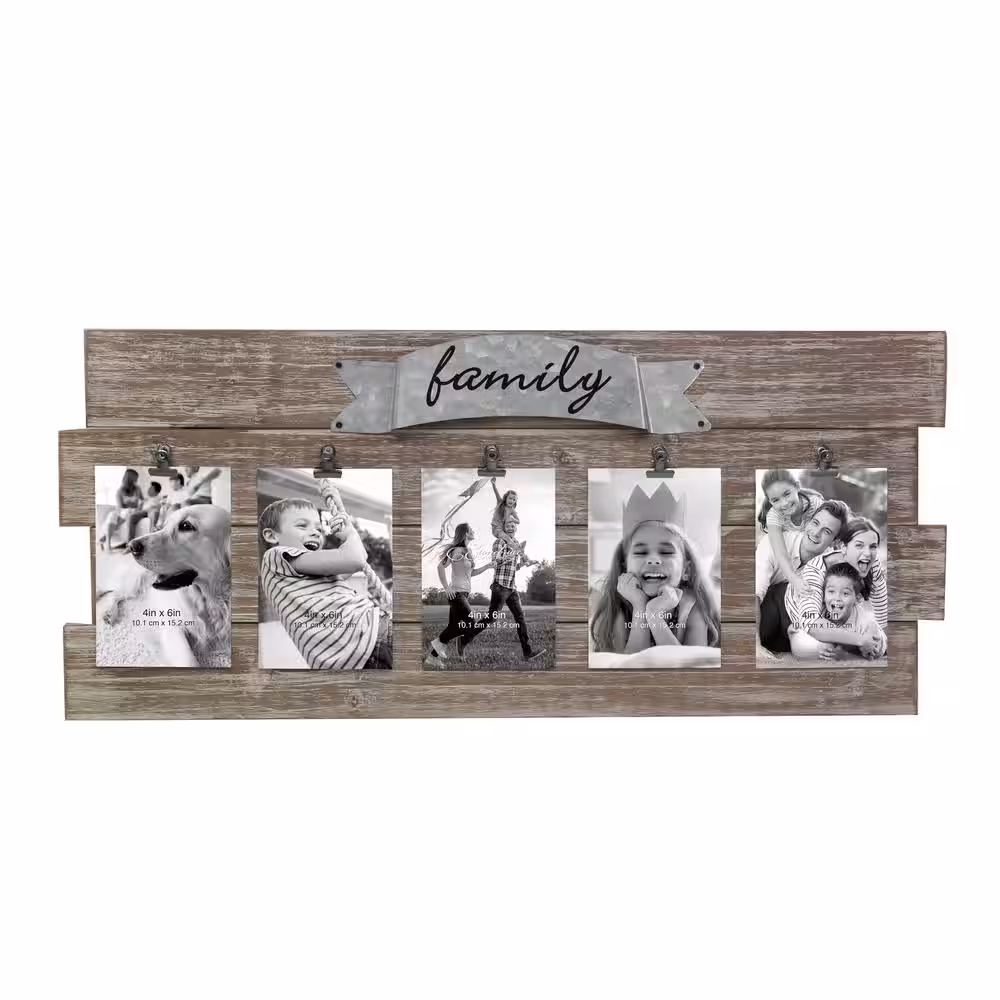 Stonebriar Collection Stonebriars Rustic Wood Collage Photo Clip Frame - Vintage Farmhouse Decor with Family Metal Detail