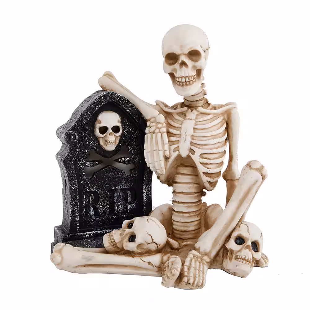 Flora Bunda Halloween Lighted Skeleton and Tombstone Tabletop Decor with Color Changing LED Lights