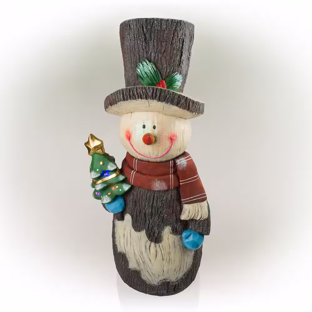 Alpine Corporation 48 in. Solar Snowman Statue with Color Changing LED Lights, Outdoor Holiday Decor