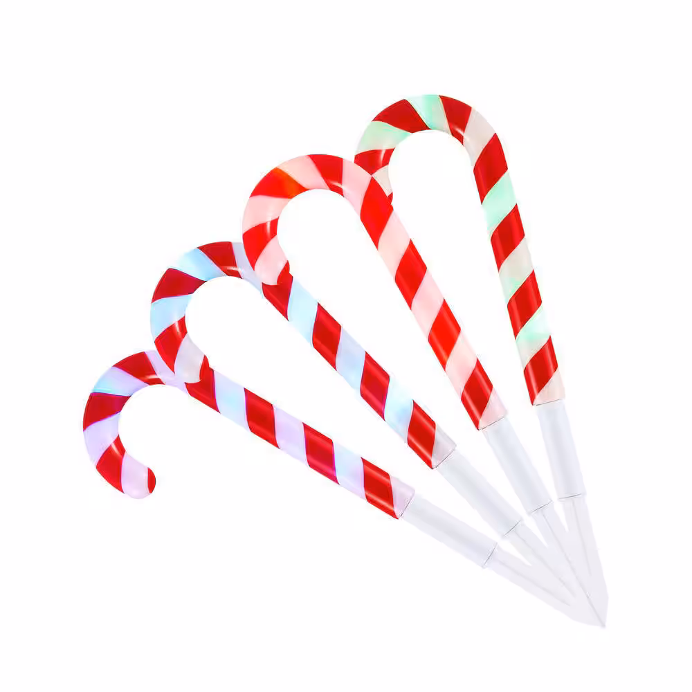 Lightshow ColorMotion Christmas Candy Cane Pathway Stakes, Multi-Color LED Yard Decor (4-Count)