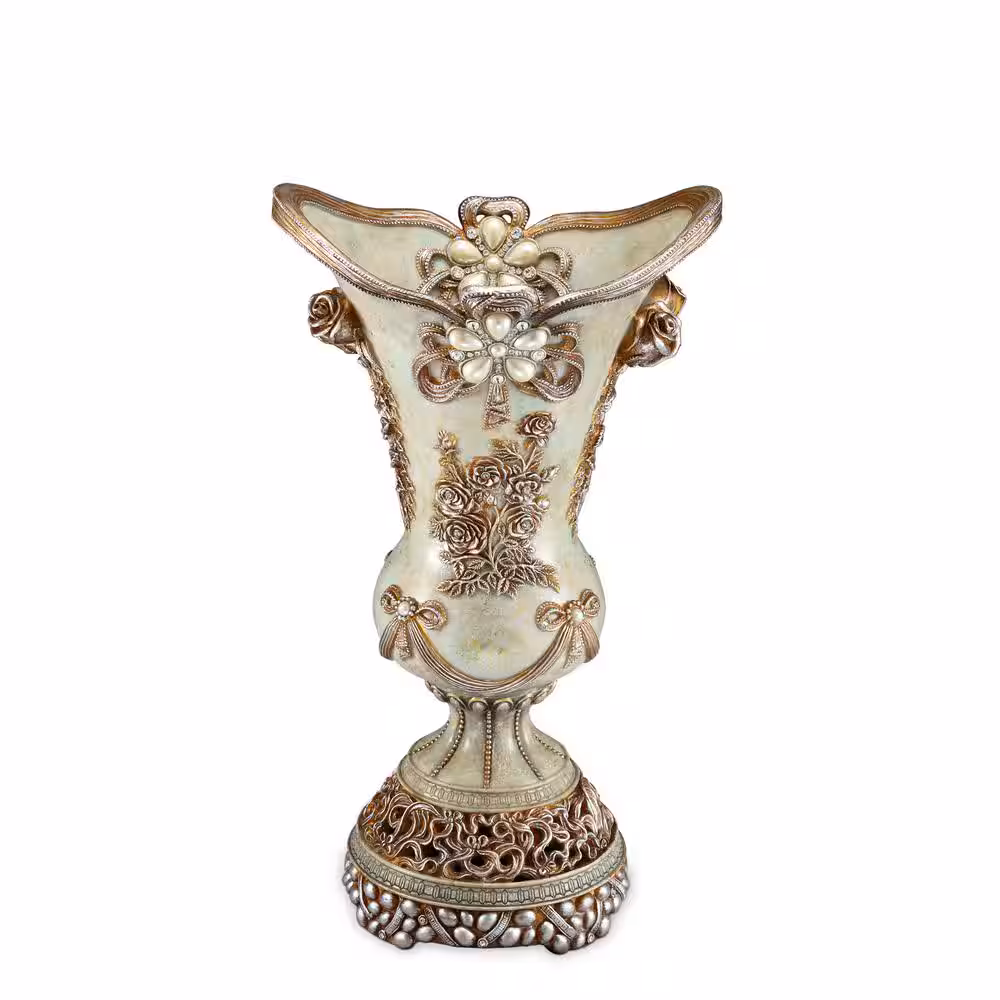 Ok Lighting Vintage Rose Celadon Polyresin Decorative Trumpet Vase