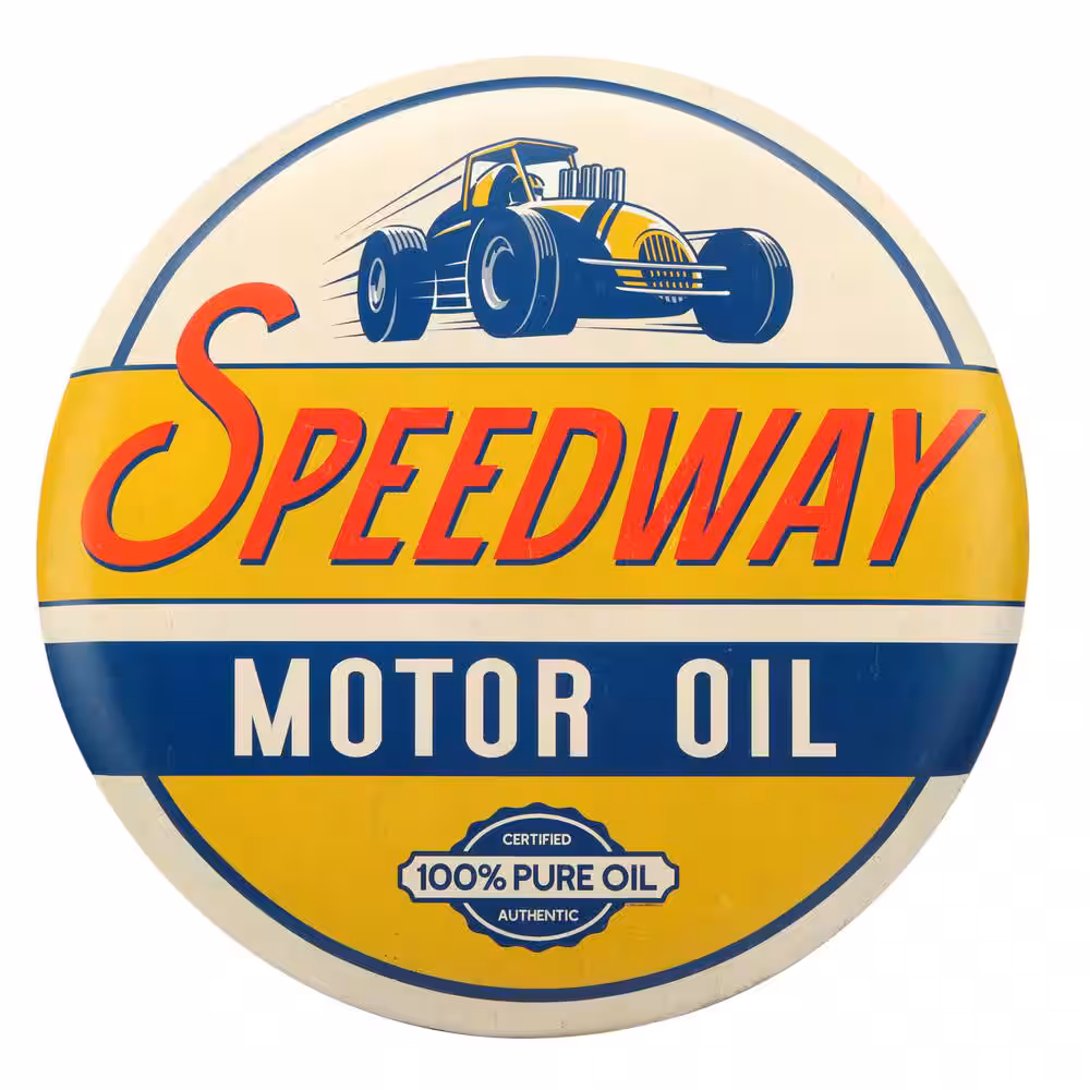 Speedway Motor Oil Vintage Tin Sign - 24 inch Round Embossed Metal Wall Decor