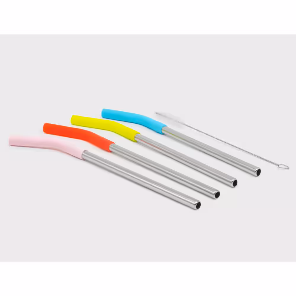 ExcelSteel 10-Piece Stainless Steel Reusable Straw Set with Silicone Tips and Cleaning Brushes, Multi-Colored