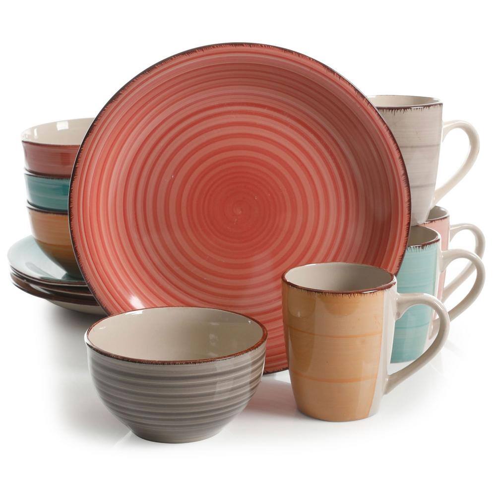 Gibson Home Color Vibes 12-Piece Stoneware Dinnerware Set, Service for 4, Assorted Colors