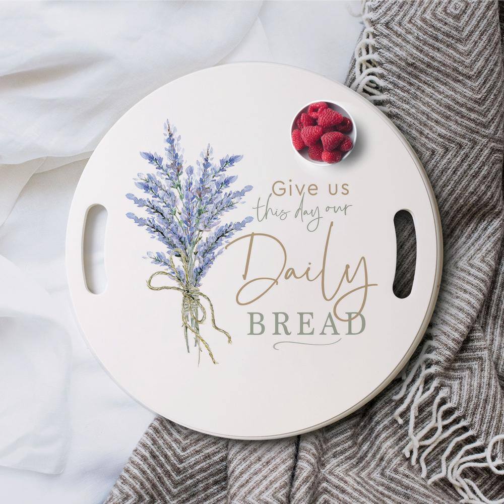 P Graham Dunn White Give Us This Day Decorative Wood Tray, Round Cottage Style