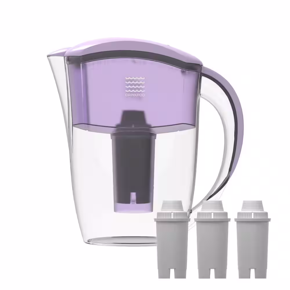 DRINKPOD 8-Stage Alkaline Water Filter Pitcher, 2.5 L Capacity, 3-Pack with 2 Replacement Filters