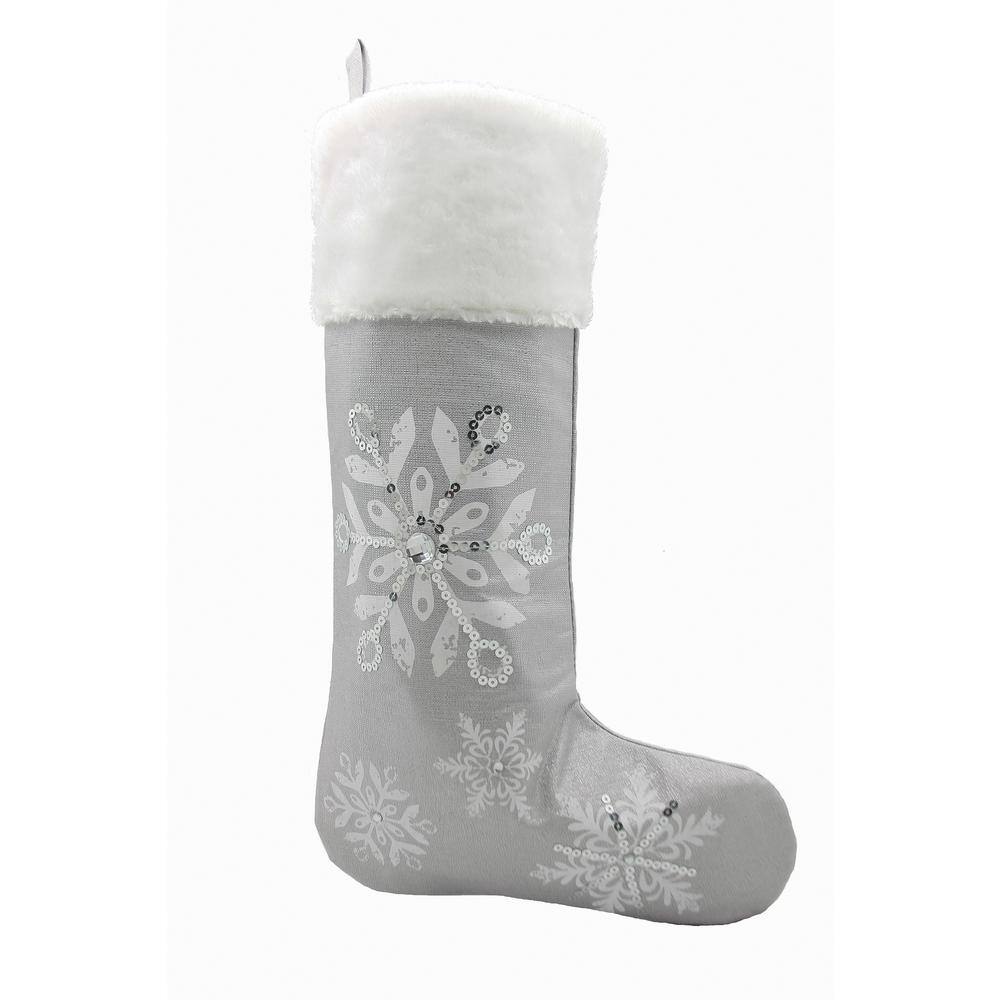 Manor Luxe Xia Home Fashions 20 in. Glistening Snow Christmas Stocking, Silver