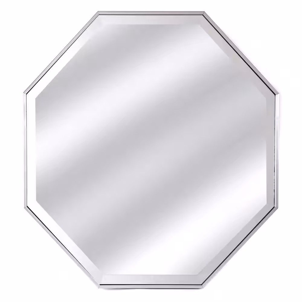 Alpine Art & Mirror Tivoli Octagon Beveled Glass Contemporary Mirror with Silver Frame, 28 x 28 in.